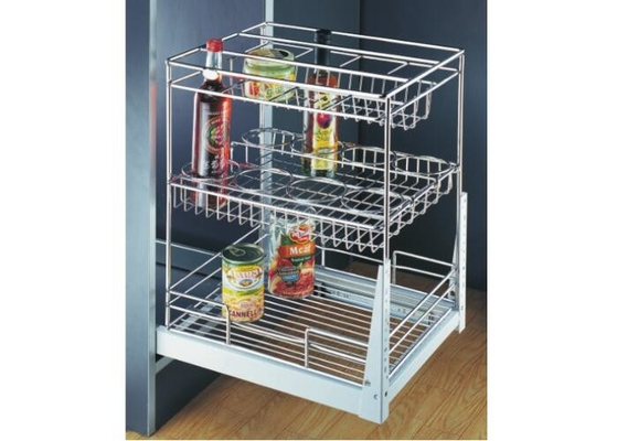 Triple Layers Kitchen Pull Out Basket Chrome Plated Finish Easy Installation