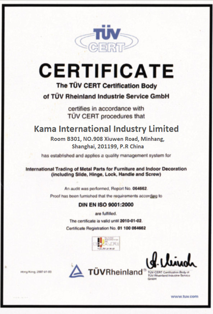China KAMA INTERNATIONAL INDUSTRY LIMITED certification